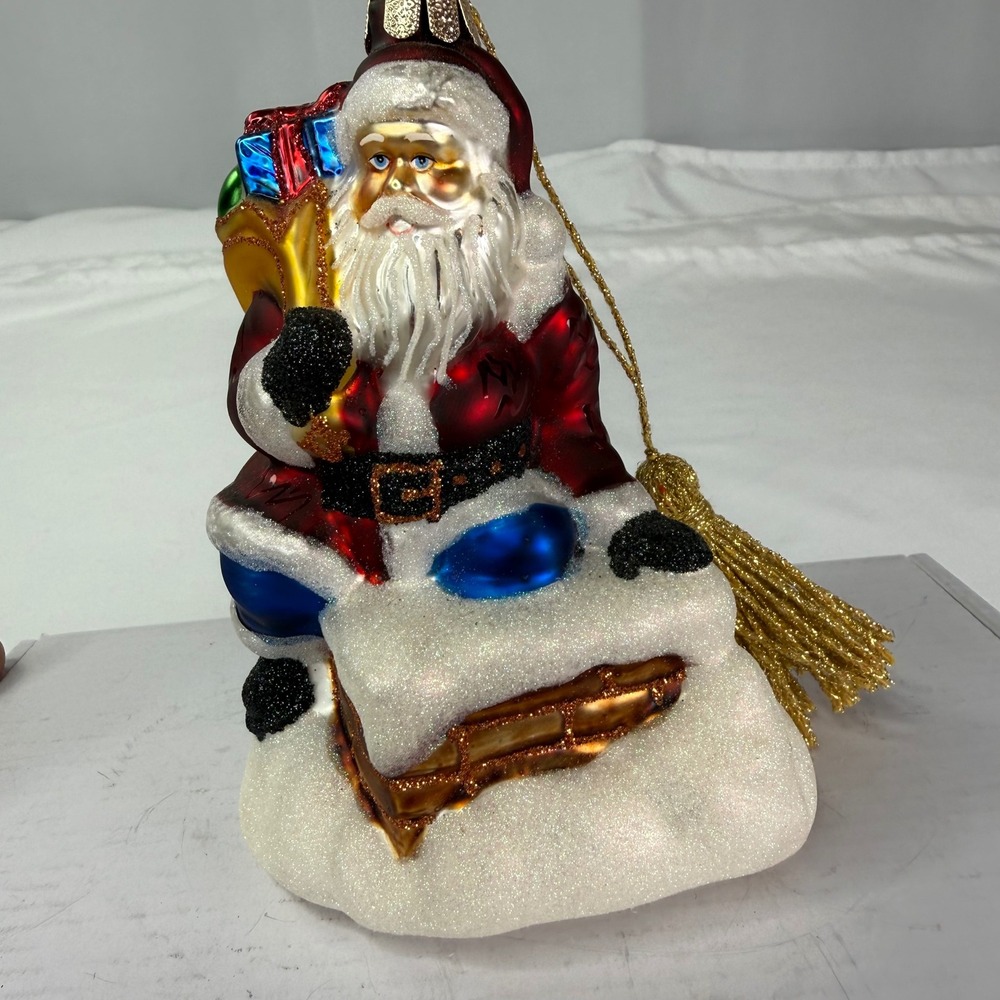 Marquis by Waterford Blown Glass Ornament - Down the Chimney Santa